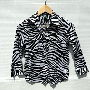 Lauren Ralph Lauren Black White Zebra
Animal Designed Button Down Shirt petite